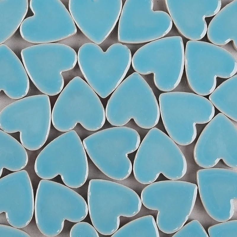 Mosaic Tiles, 100 g Ceramic Mosaic Tiles, Heart-Shaped DIY Craft Stones, Sky Blue