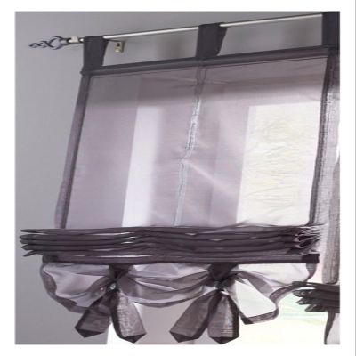 MZPOZB Tie-Up Roman Shade Curtain Panel, Sheer Voile, Gray, W60 x H155 cm