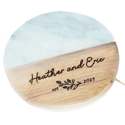 Personalized Marble and Wood Coaster, Round, 1 Pc.