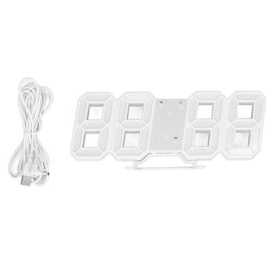 3D Digital Alarm Clock with Temperature Display, White Frame and White Digits