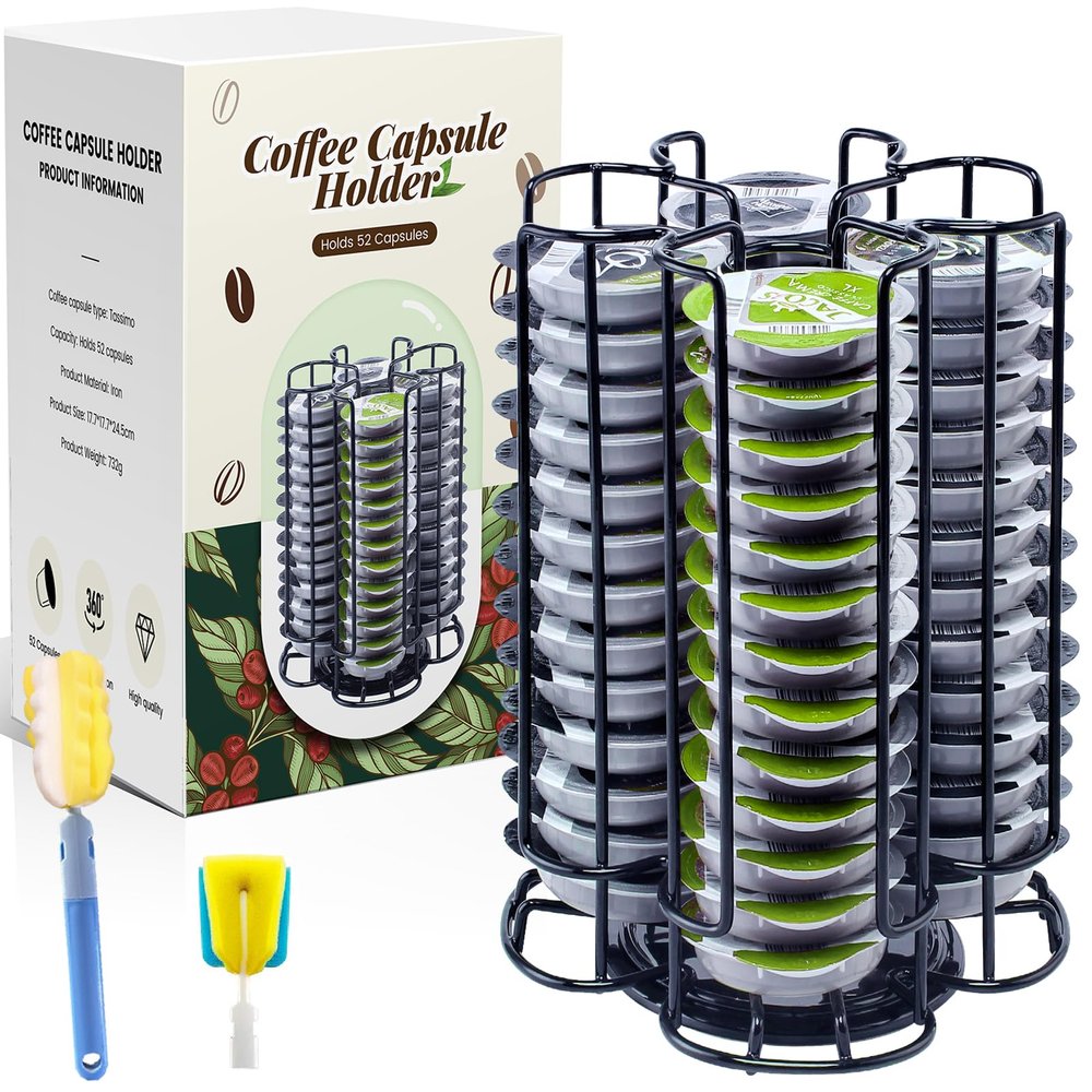 TEGOVE Coffee Capsule Holder for Tassimo Capsules, 52-Capsule Capacity, 360° Rotating, Black
