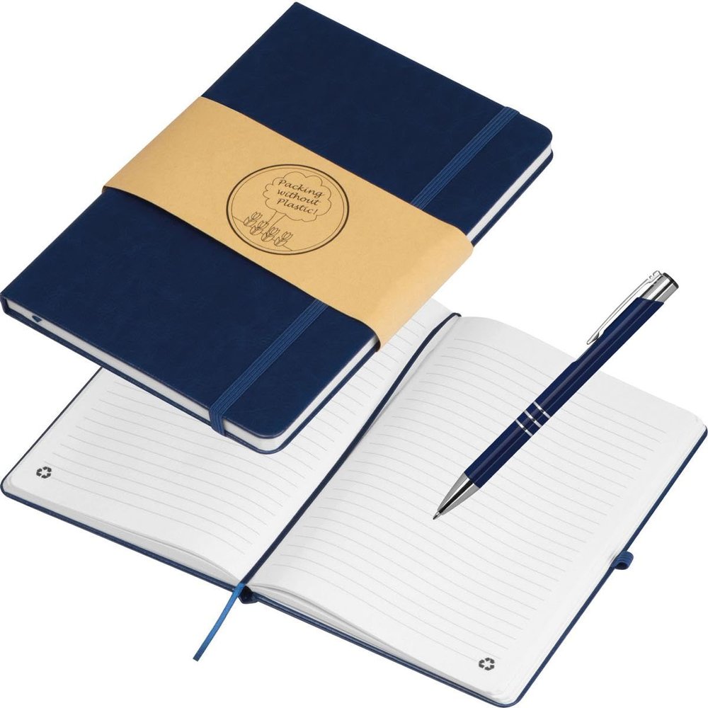 Notebook with Ballpoint Pen, A5, 192 Pages, Dark Blue