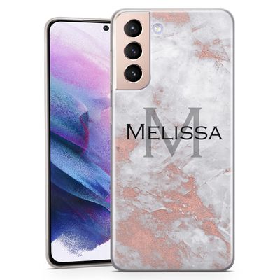 TULLUN Personalized Phone Case for Samsung Galaxy S23 Ultra–Galaxy S24, Clear Soft Gel, Rose Gold Marble