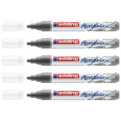 Edding Acrylic Marker Medium 5100, Anthracite, Round Tip, 2–3 mm, 5-Pack