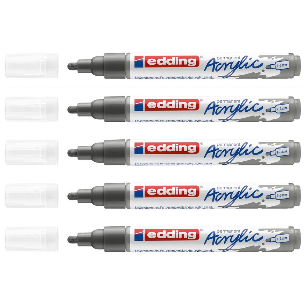 Edding Acrylic Marker Medium 5100, Anthracite, Round Tip, 2–3 mm, 5-Pack