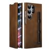 PuRoxx Stand Folio Case for Samsung Galaxy S24 Ultra/S24 Plus/S24, Magnetic Luxury Leather Case with Card Slot and Pen Holder, Brown, S24 Ultra view 1