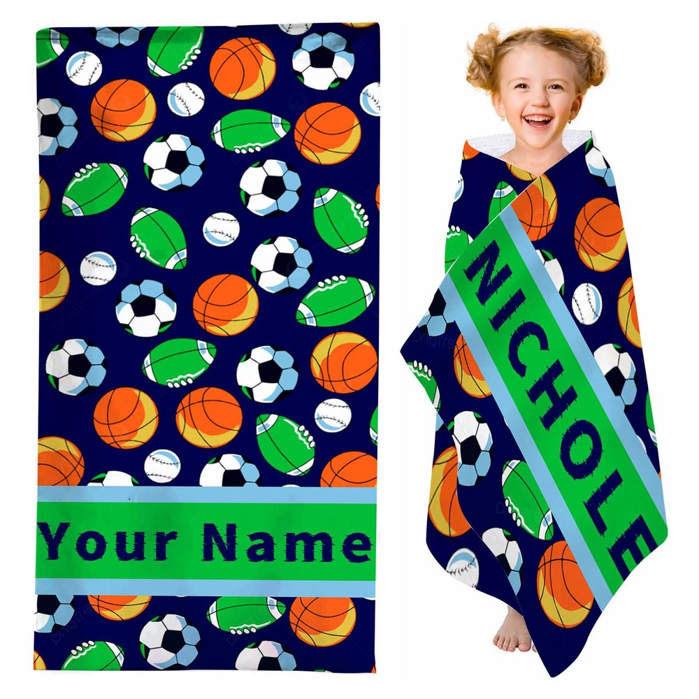 WEQEER Personalized Football/Basketball Beach Towel with Name, Microfiber, 90 x 180 cm