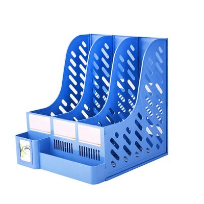 File Organizer Holder, Multilevel Plastic Mesh Desktop Rack, Blue, 3 Columns