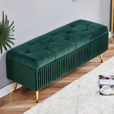 Velvet Storage Bench with Gold-Tone Metal Legs