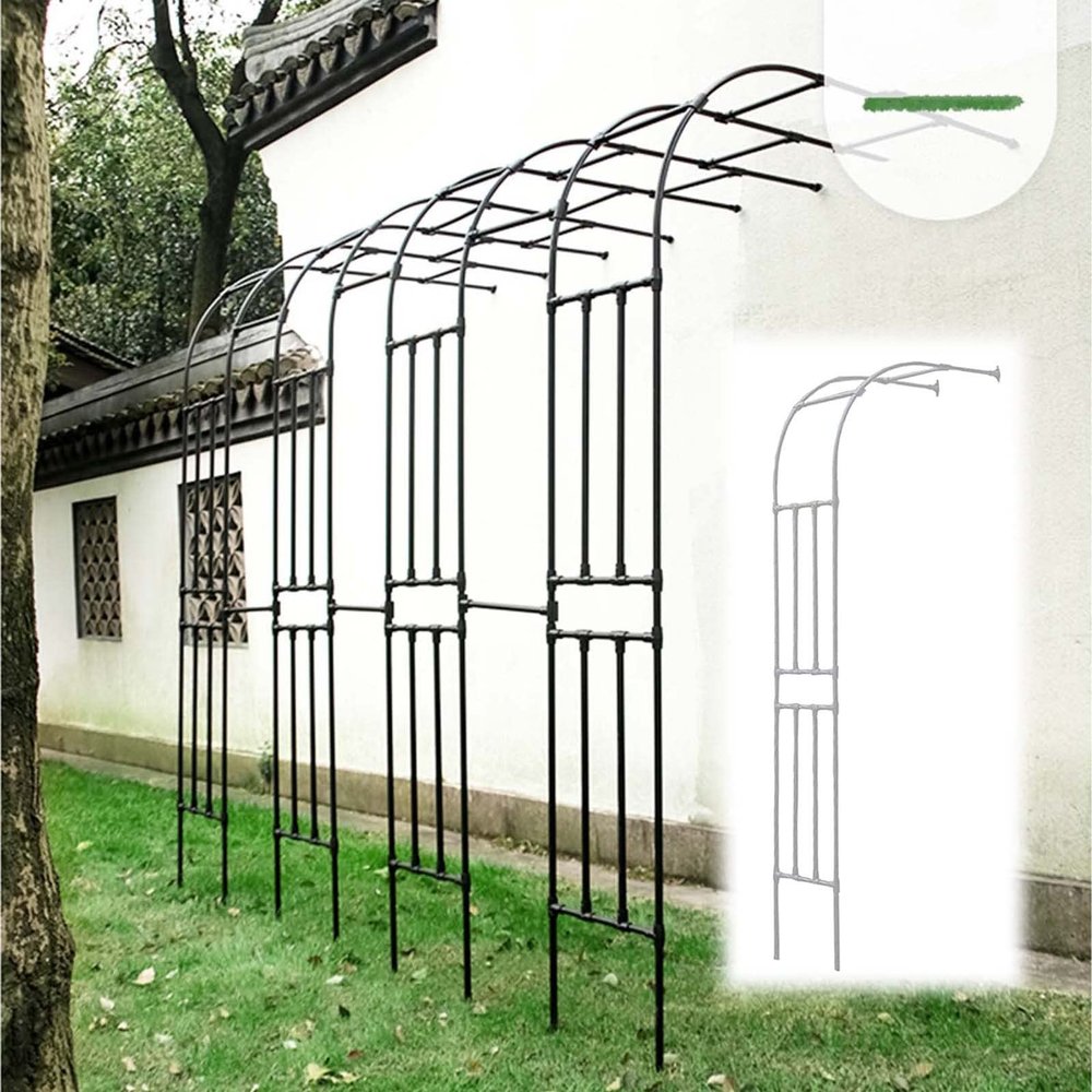 Garden Trellis, Black Metal, Easy to Assemble, for Climbing Roses and Vines, Half-Arch Garden Decor