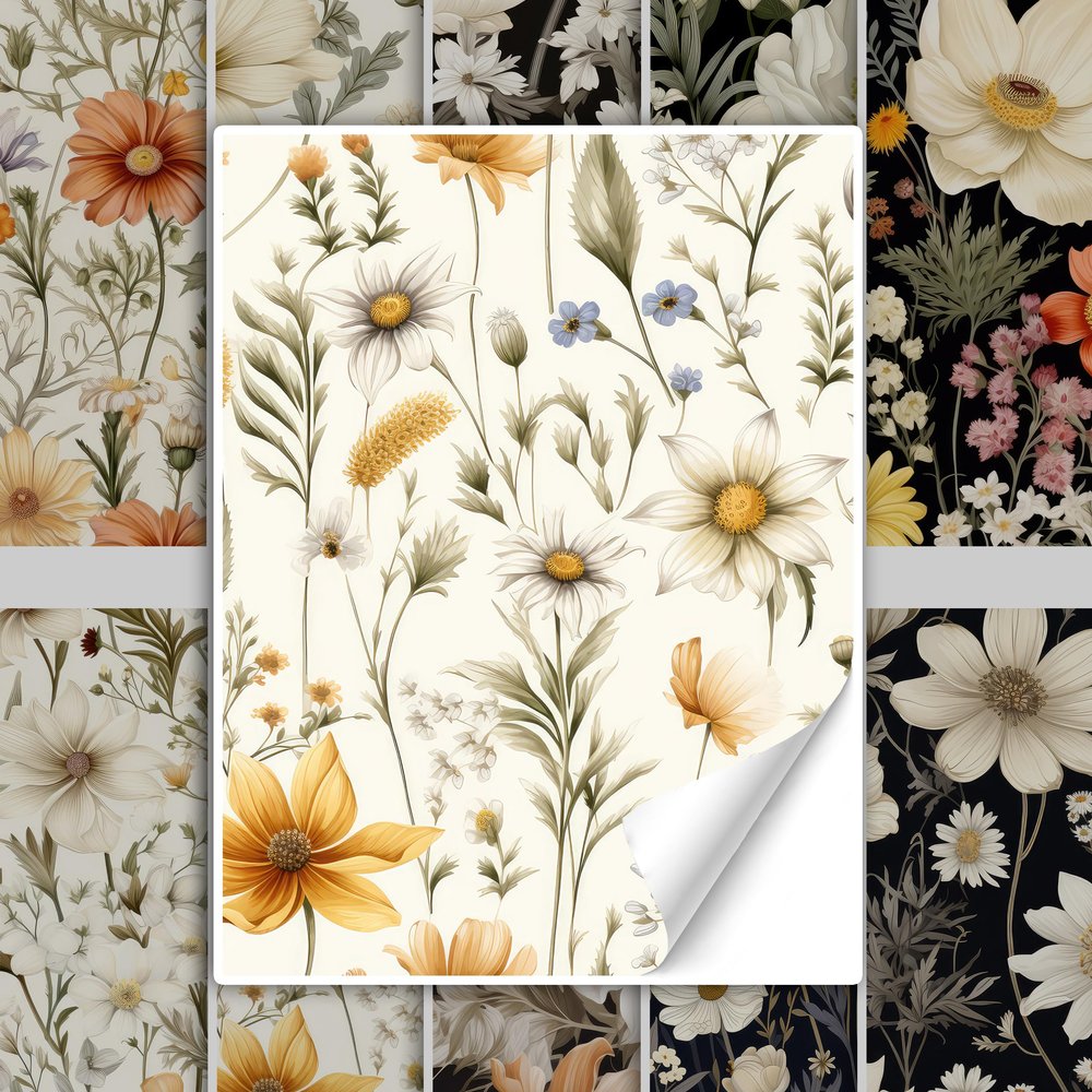 GRAZDesign Tile Stickers for Bathroom & Kitchen, Vintage Floral Pattern, Self-Adhesive, 15 x 20 cm / 40 pcs