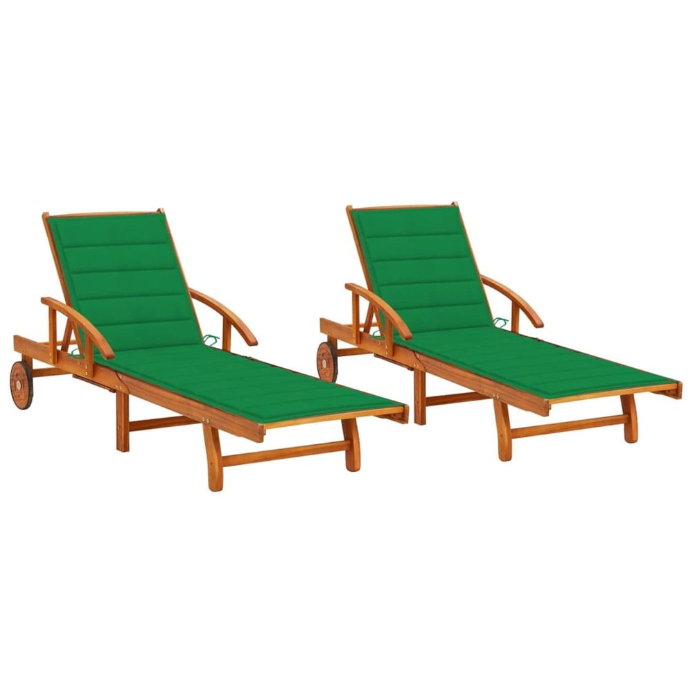 SECOLI 2-Pack Folding Wooden Sun Loungers with Wheels, Green