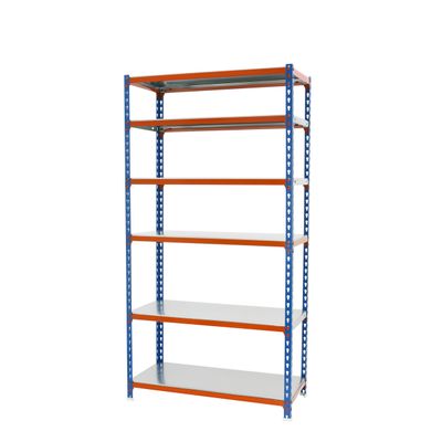 PROREGAL Heavy-Duty Shelf Giant Metal Shark | HxWxD 250 x 100 x 30 cm | Shelf Capacity 180 kg | Blue-Orange | Freestanding Storage Shelf