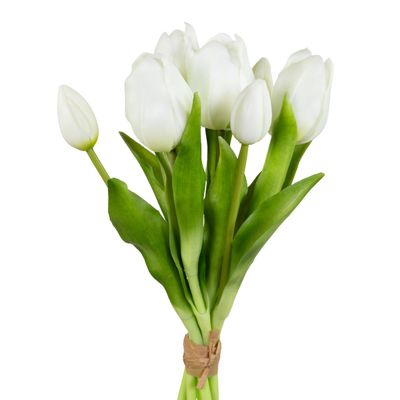 Ro Nature Real Touch Artificial Tulip Bundle, 32 x 24 cm, 7 White Tulips