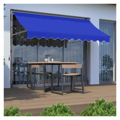 Clamp-On Awning, No-Drill Balcony Privacy Screen, 200/250/300/350/400 cm Wide, Height-Adjustable with Hand Crank, Blue