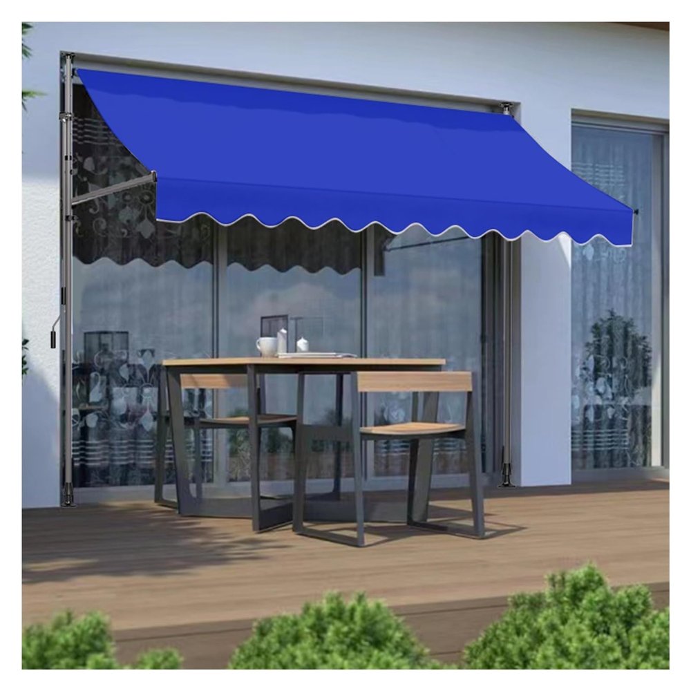 Clamp-On Awning, No-Drill Balcony Privacy Screen, 200/250/300/350/400 cm Wide, Height-Adjustable with Hand Crank, Blue
