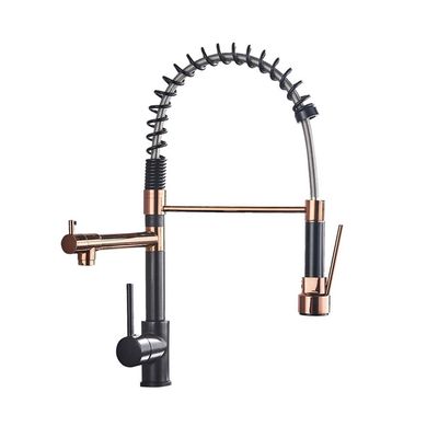 Chrome Pull-Down Spring Kitchen Faucet, Hot and Cold, Single Handle, Dual Spout