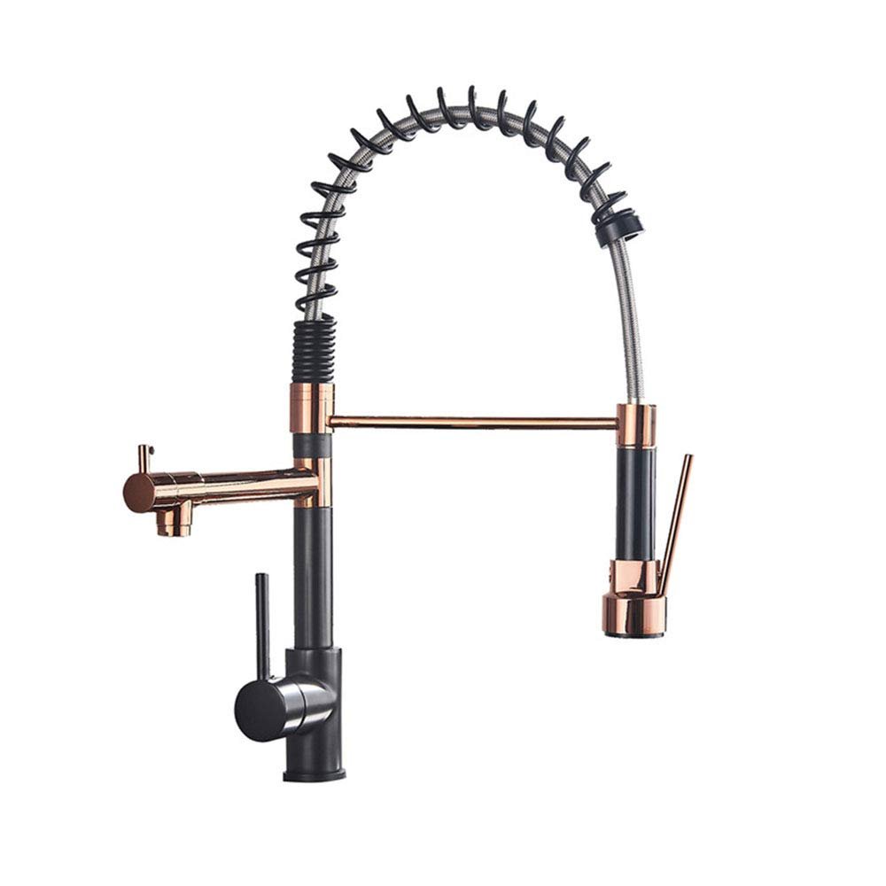 Chrome Pull-Down Spring Kitchen Faucet, Hot and Cold, Single Handle, Dual Spout