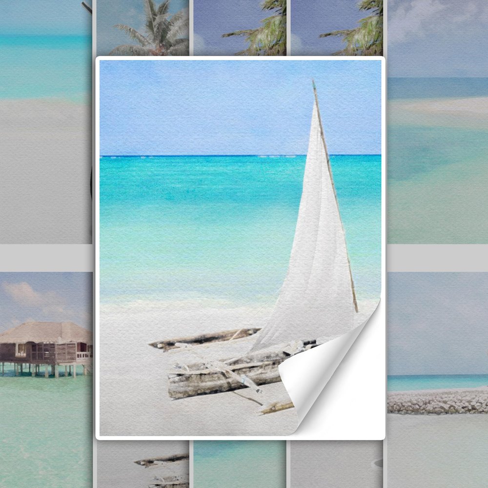 GRAZDesign Self-Adhesive Tile Stickers for Bathroom & Kitchen, Maritime Water Beach Turquoise, 20 x 25 cm, 50 pcs.