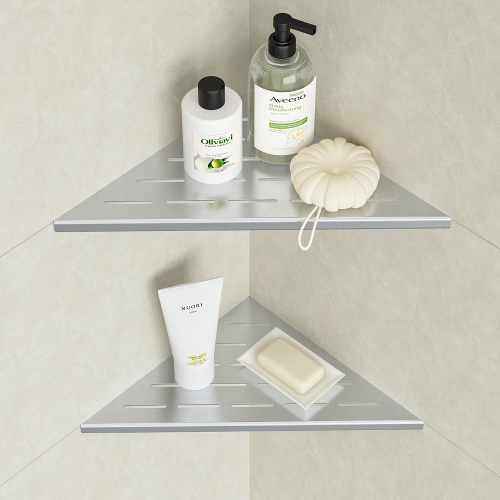 Neodrain Recessed Corner Shower Shelf, Stainless Steel, 254 mm, 2-Pack
