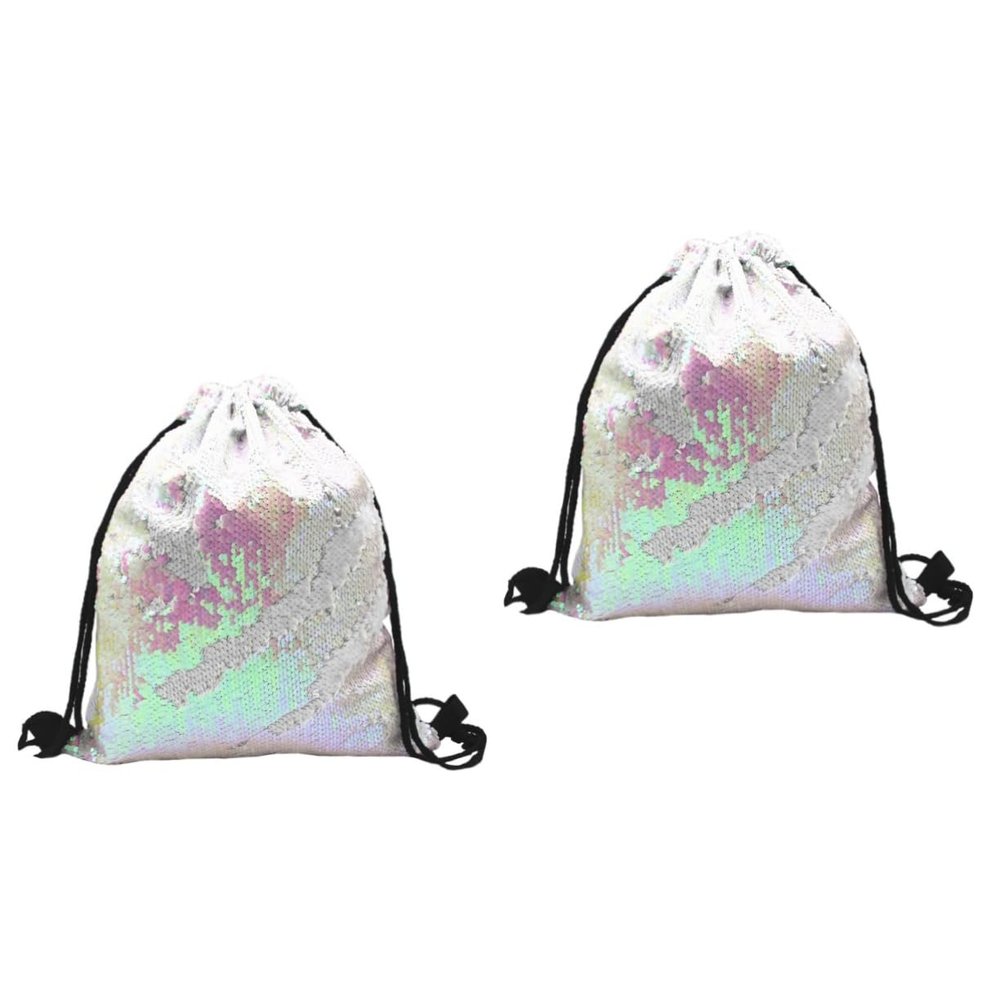 GALPADA 2-Pack Polyester Sequin Reversible Drawstring Backpacks