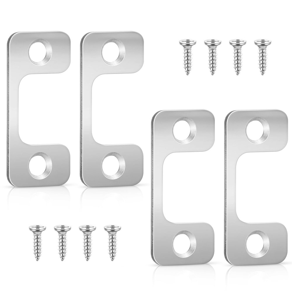 Tandefio 4-Pack Door Strike Plates, 2.5 x 5.4 cm, Stainless Steel, with 8 Screws