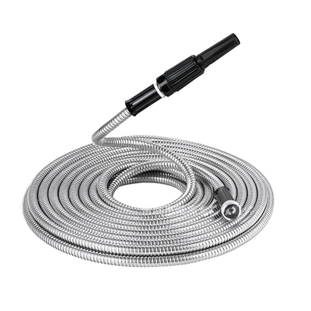Jisapmzu 50-Ft. Garden Hose, 304 Stainless Steel Metal Water Hose - Flexible, Lightweight, Tangle-Free, Rust-Resistant, Easy to Use and Store