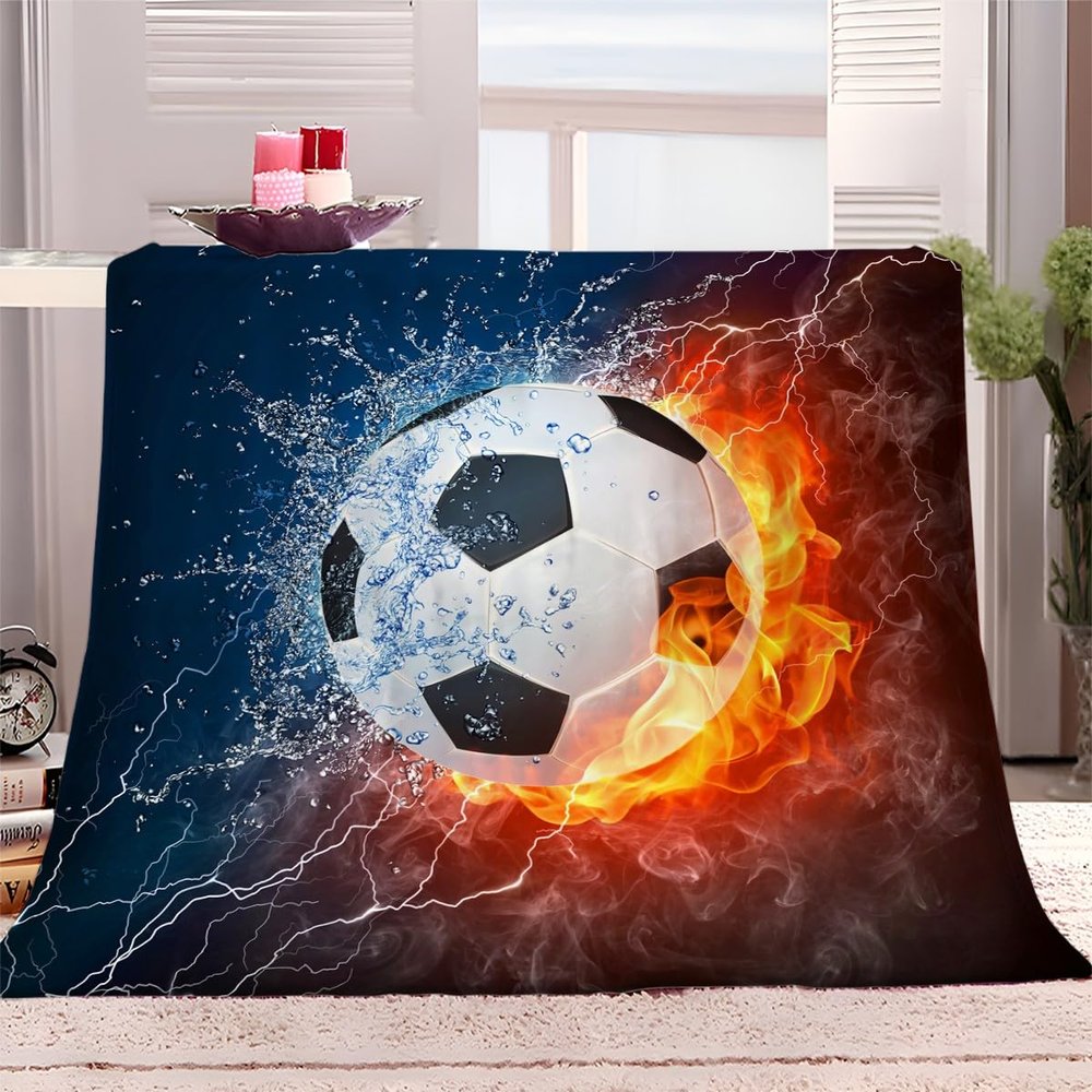 XCQHZYQ Plush Blanket, Ice Fire Football, 150 x 200 cm