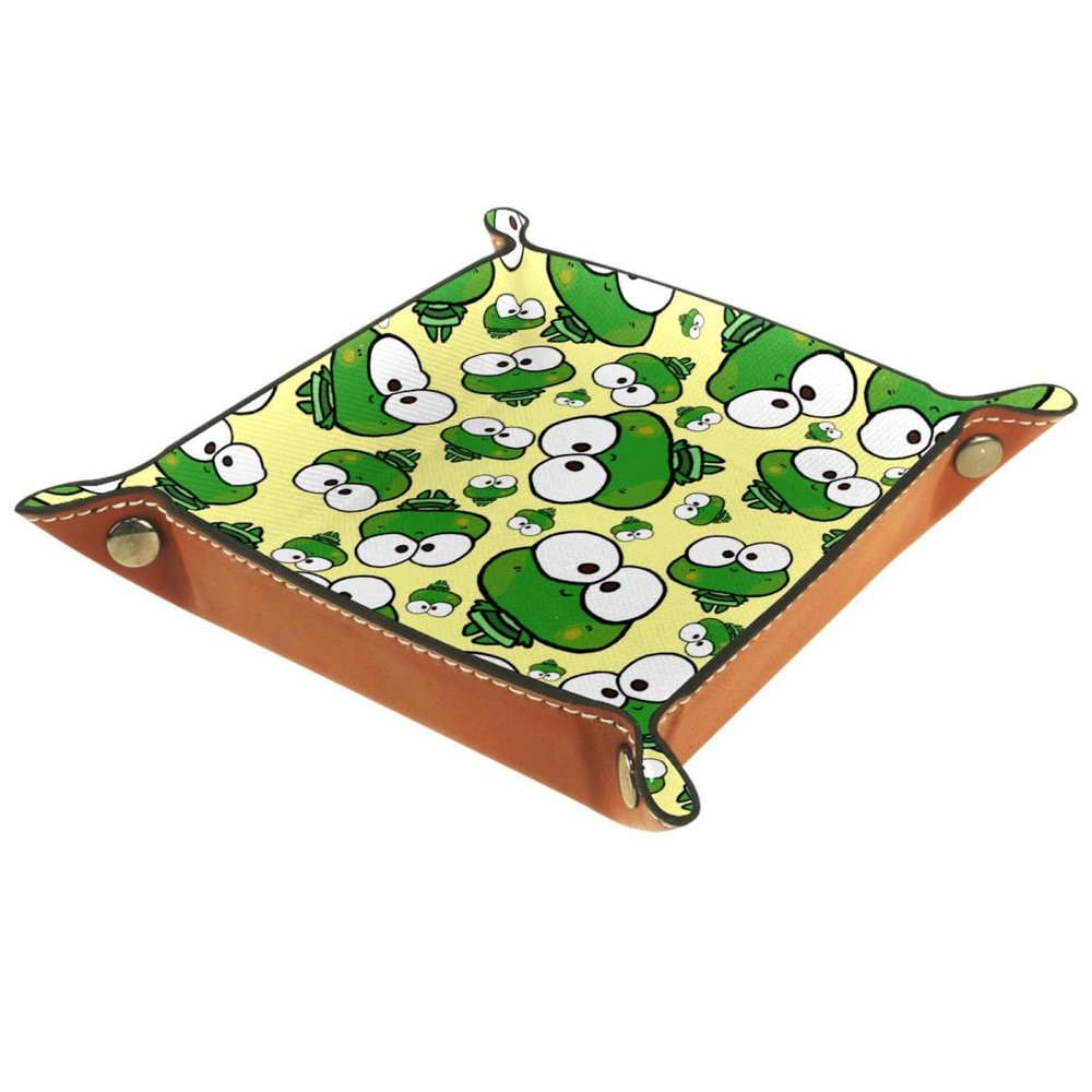 Cartoon Frog Foldable PU Leather Dice Tray and Valet Organizer, Brown