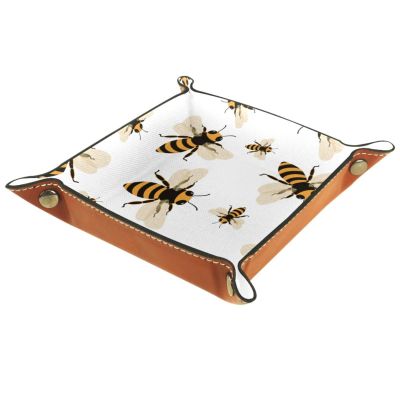 Bee Thick PU Leather Valet Catchall Organizer, Foldable Jewelry Box and Key Tray