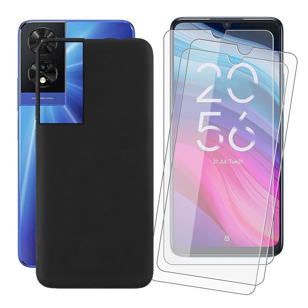 3-Pack Case for TCL 505 (6.75 in), Soft TPU Cover, Black Bumper + Tempered Glass Screen Protector
