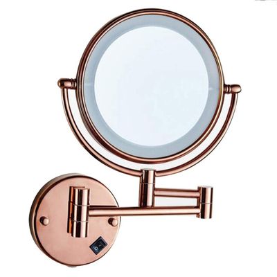 HDVLXZLY LED Makeup Mirror, 3x Magnification, Two-Sided, Wall-Mounted, 360° Swivel, Extendable, Hardwired (Gold/Rose Gold, 8 in)