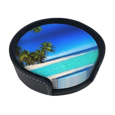 Palm Tree and Clear Sea Coasters for Coffee Cups, Drinks, Wine and Beer