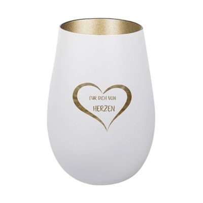 Der-Porzellan-Laden Engraved Tealight Lantern “For You, From the Heart,” White/Gold
