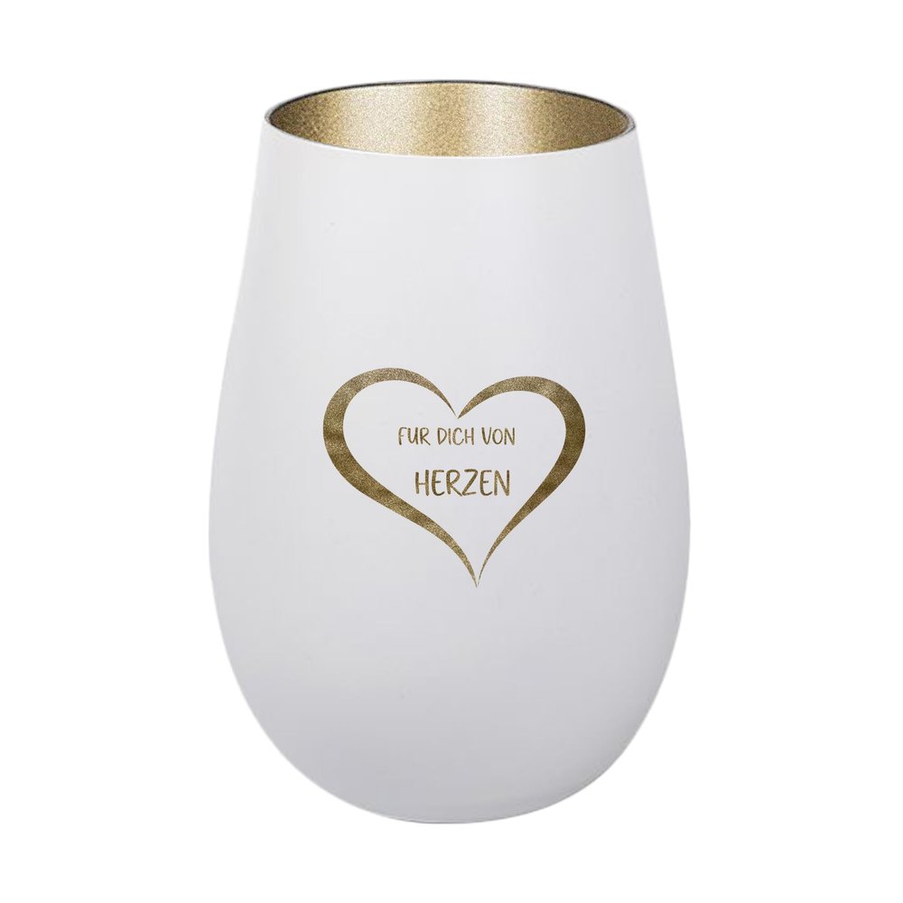 Der-Porzellan-Laden Engraved Tealight Lantern “For You, From the Heart,” White/Gold