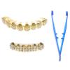 VALICLUD 4-Piece Rhinestone Teeth Grills for Rappers, Gold Mouth Jewelry Tooth Covers for Cosplay and Costume Parties view 2