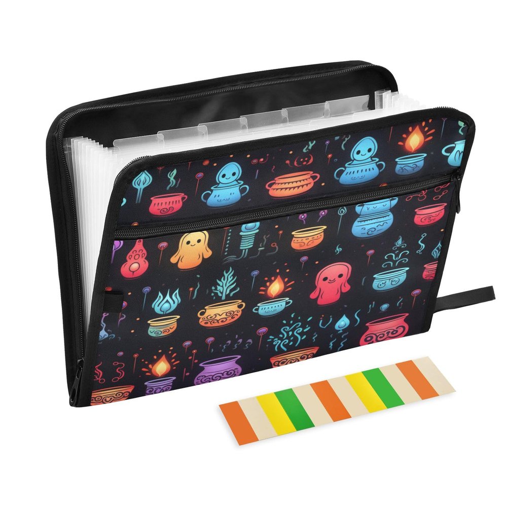 Water Ghost Accordion File Folder, 13 Pockets, A4, Zippered