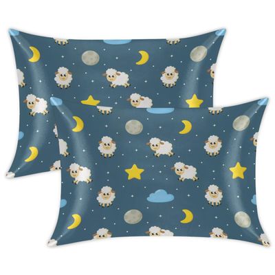 Dreams Satin Pillowcases with Sheep Print for Hair and Skin, 2-Pack, 50.8 x 101.6 cm
