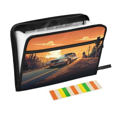 Road Car Accordion File Folder with 13 Pockets, A4, Zipper