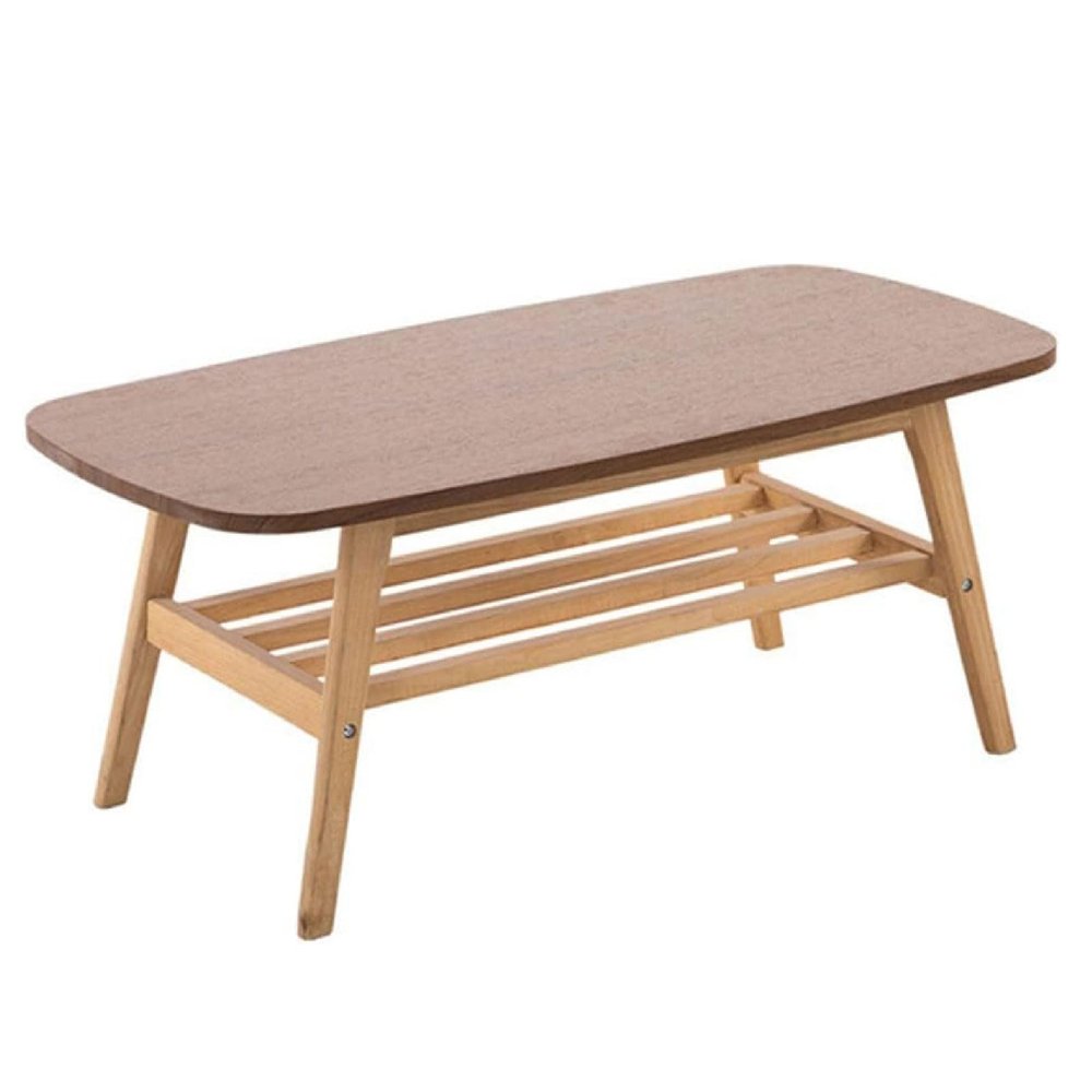 GeRRiT Wooden Coffee Table, Bay Window Table with Lower Shelf, Rectangular