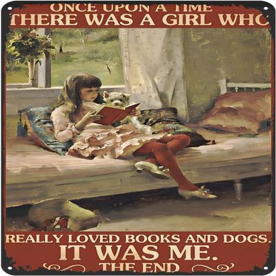 Metal Sign: Girl and Dogs