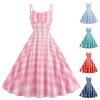 Women's Dress with Suspender-Style Plaid Skirt, Green, M view 2