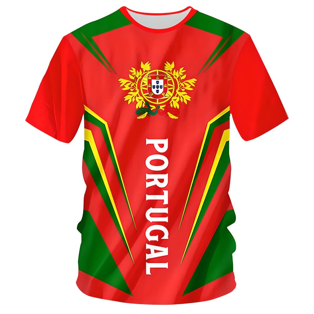 YuanDiann 2024 European Football Cup Portugal Fans T-Shirt, Short Sleeve, Quick-Dry, Sizes XS–5XL