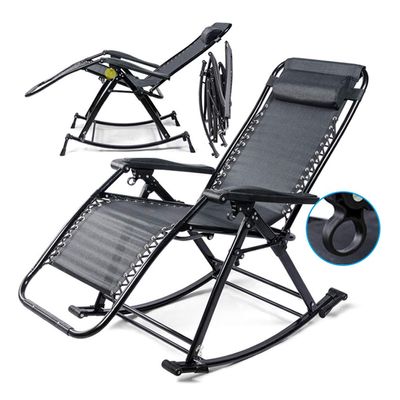 asdchZen Portable Folding Rocking Chair, Outdoor Zero Gravity Recliner, Black