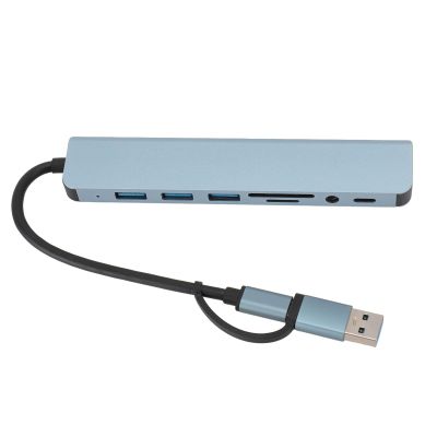 8-in-1 USB Type-C Hub, High-Speed Aluminum Alloy Multiport Adapter with 4 USB Ports, 1 Type-C Port, 1 3.5 mm Audio Port, and 1 Memory Card Slot