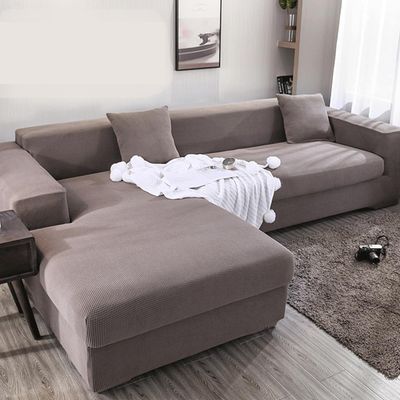 JunJiale L-Shaped Sectional Sofa Covers, Super Stretchy, for 2- and 5-Seater Sofas, Khaki, 2 Pieces