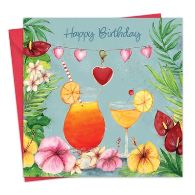 Twizler Birthday Card & Gift in One with Detachable Heart Charm – Cocktail Card for Women