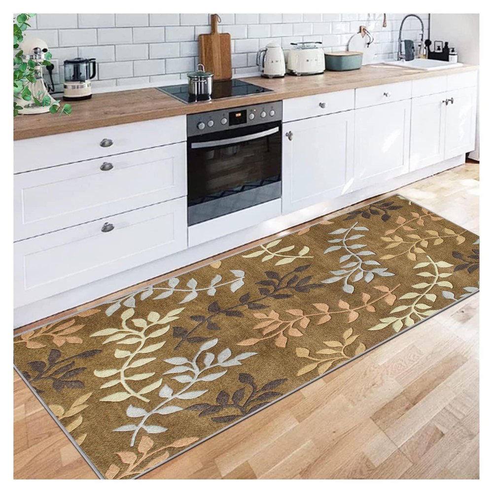 Siunwdiy Hallway Runner Rug, Non-Slip, 120 x 330 cm, Vintage Leaf Design