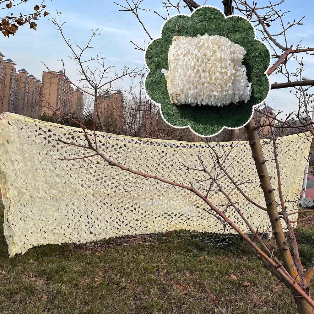 Beige Camouflage Shade Net, Military-Style Camouflage, 2 × 9 m (6.6 × 29.5 ft)