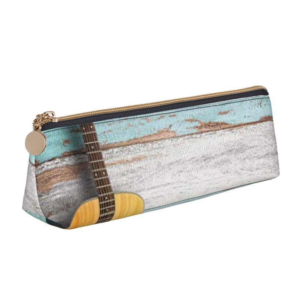 KUDGAWGS Leather Pencil Case, Black and White Polka-Dot Triangle Design